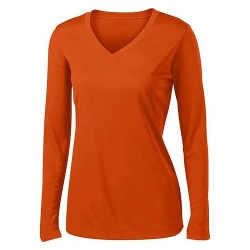 Ladies Long Sleeve V Neck Moisture Wicking Athletic Shirt