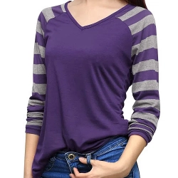 Women S Long Raglan Sleeves V Neck Striped Tops